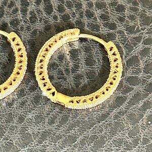 Pandora Gold Hoop Earrings with Intricate Cutout Design, pending sale